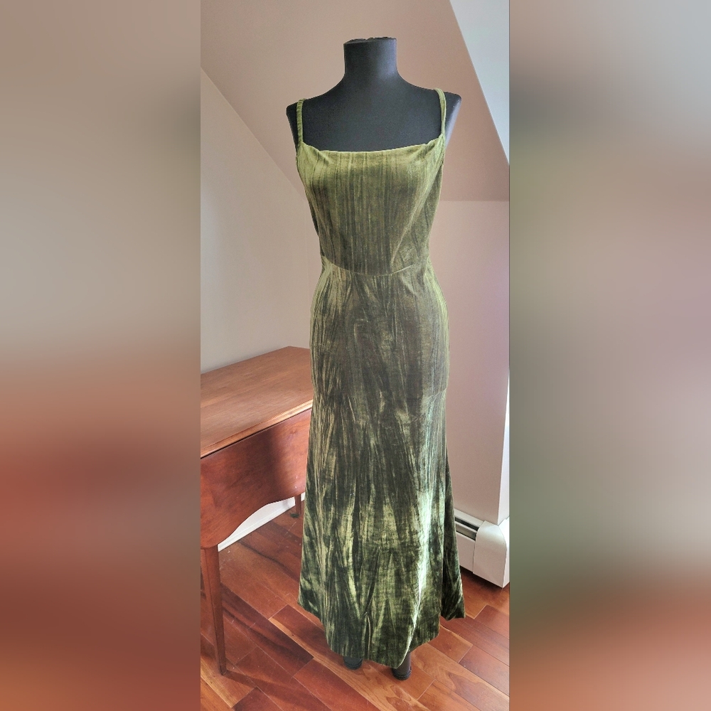 Emerald green velvety long gown